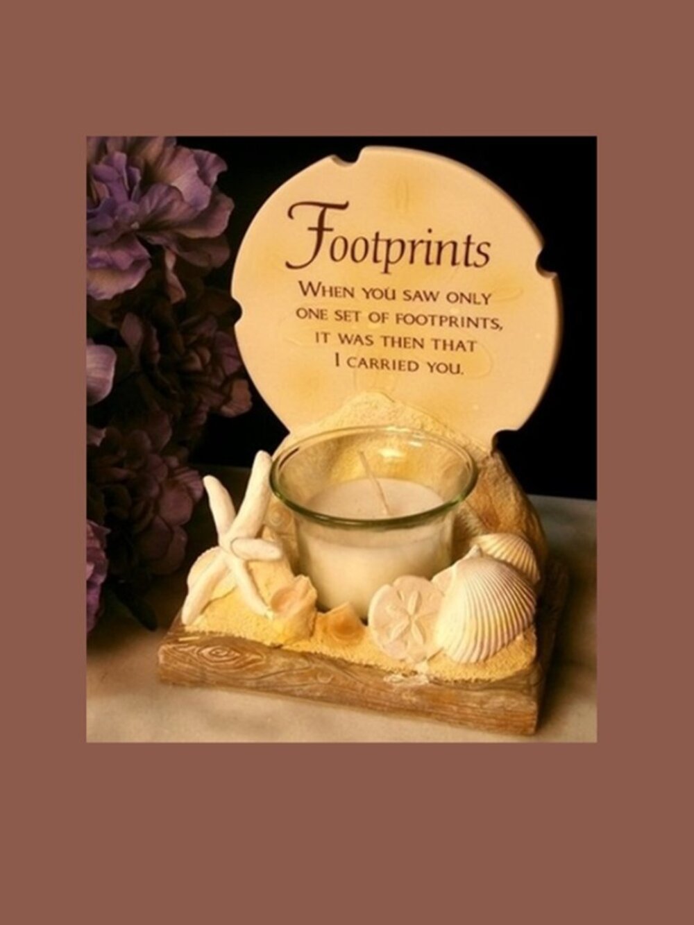 Footprints in the Sand Poem Votive Candle Holder 6" tall 73856